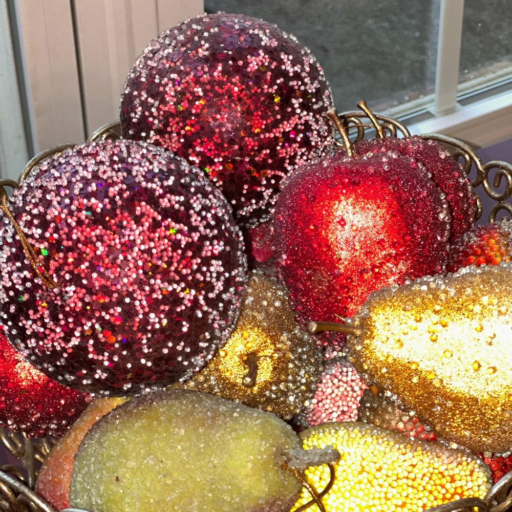 Apples Pears Beaded Sugar Frosted Fruit Decor - Picture 9 of 9